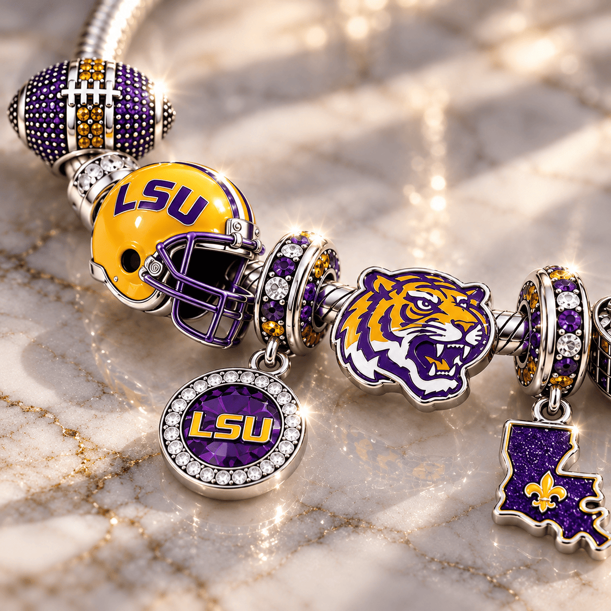 LSU Silver Charm Bracelet Set BMD