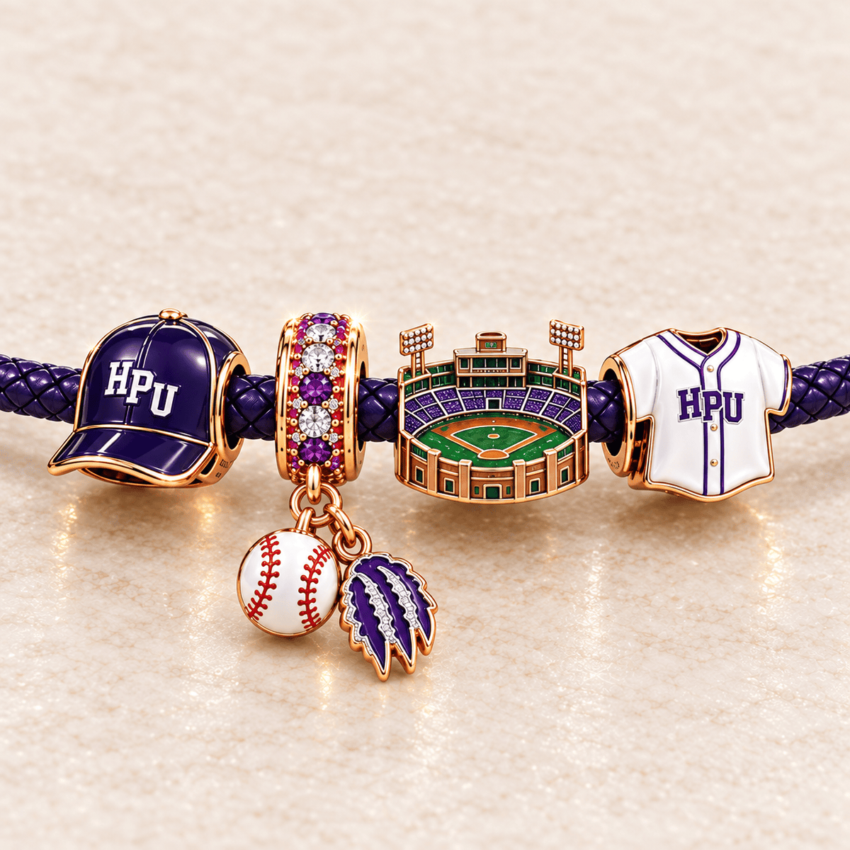 HPP Braided Leather Cord Charm Bracelet Set NHVH