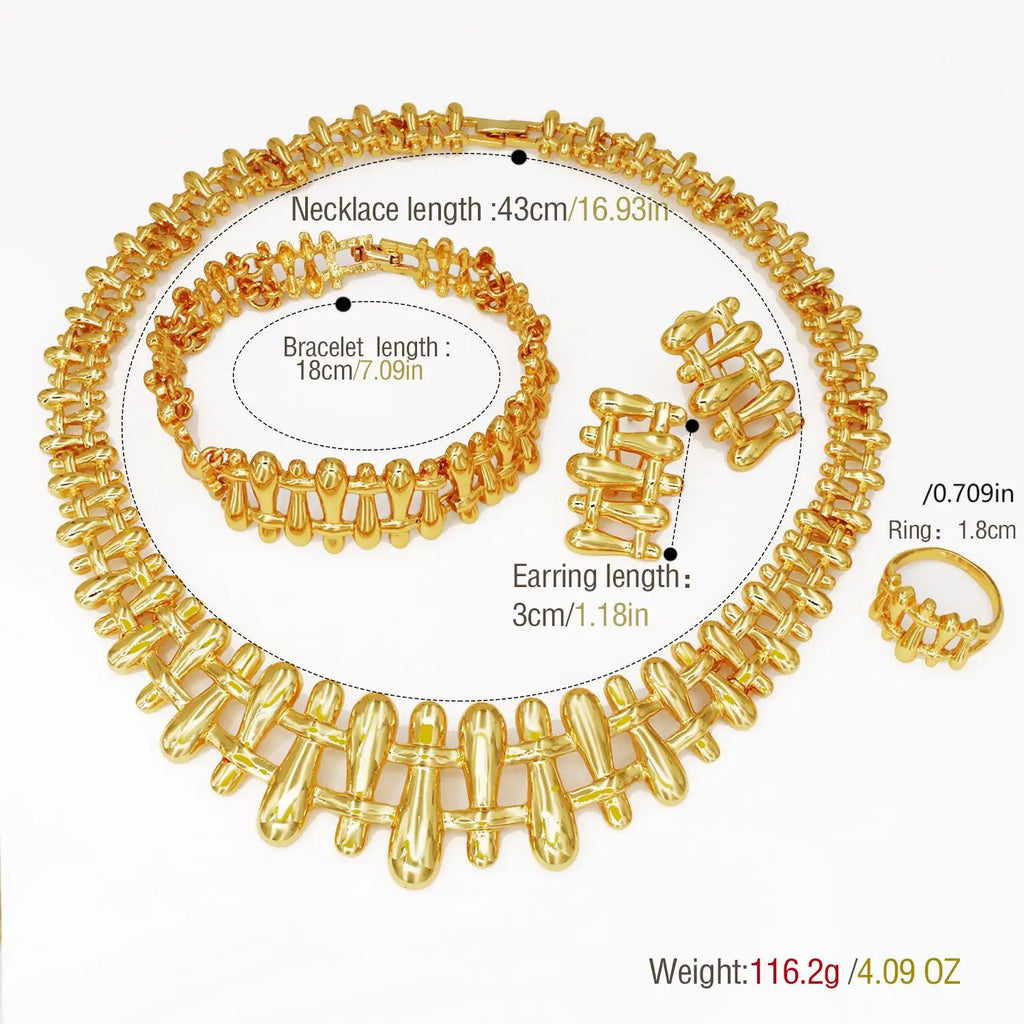 GZJPEI Women Necklace Earrings Bracelet Ring Jewelry Set Luxury Design Dubai 18K Gold Plated Wedding Party Jewellwey Gift