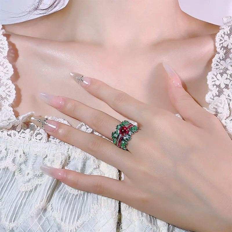Created Blue Red Green Gemstone Rings Two Piece Ring Set For Women Stone Jewelry 2026